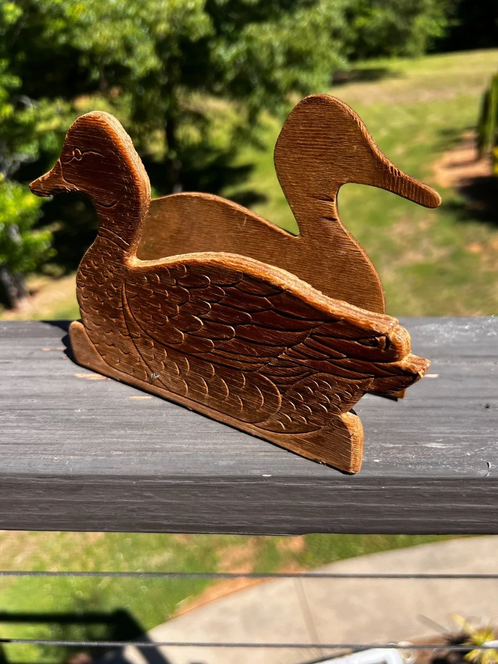 Vintage Carved Wooden Duck Napkin Holder Rustic Kitchen Decor